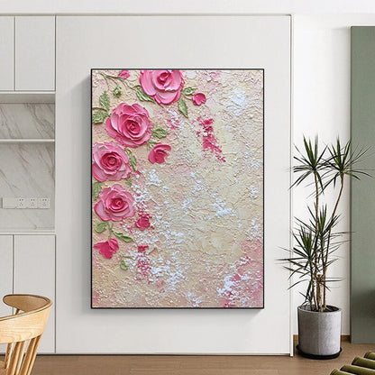 Textured Pink Roses Art for Romantic Bridal Suite & Feminine Floral Shop STSC931