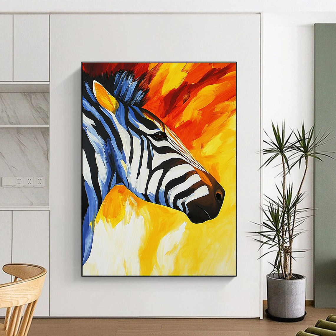 Vibrant Zebra Portrait for Exotic Animal - Themed Lounge & Creative Art Studio STSC961