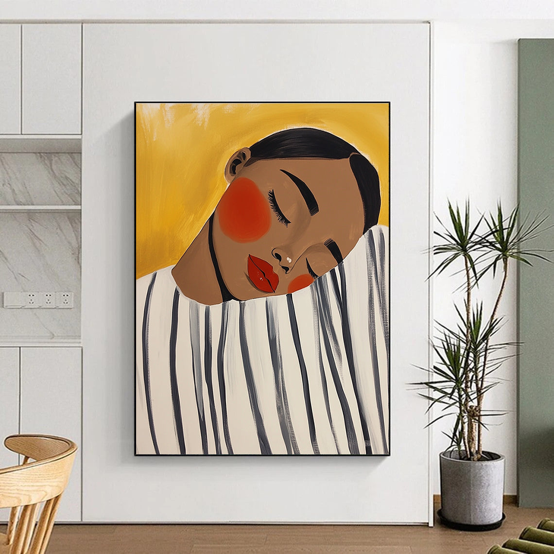 Sleeping Woman with Yellow Background for Minimalist Bedroom & Calming Meditation Room STSC536