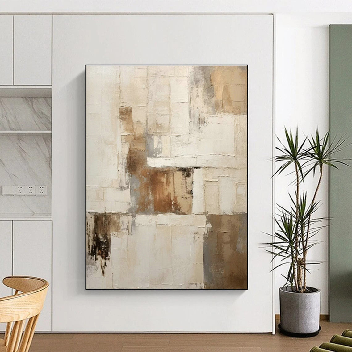 Soft Beige - Grey Abstract Art for Spa Retreat & Minimalist Nursery DLZ1317