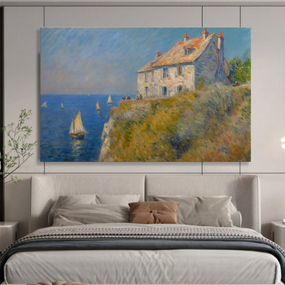 Seaside Stone House Oil Painting (Renoir - Style) for Coastal Villa Dining Areas DLZ2606
