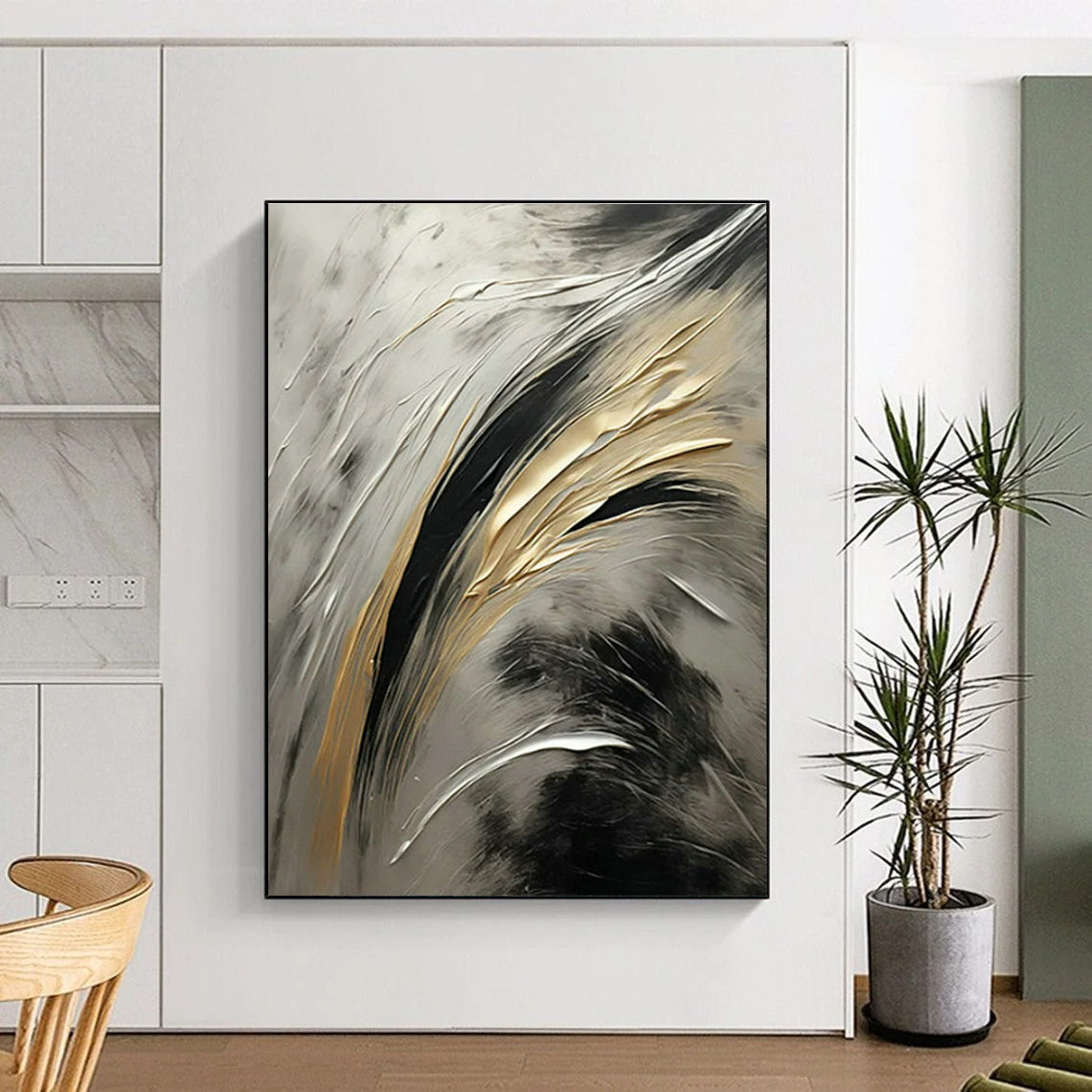 Gold - Silver - Black Abstract Art for Luxury Penthouse & High - End Art Event DLZ1719