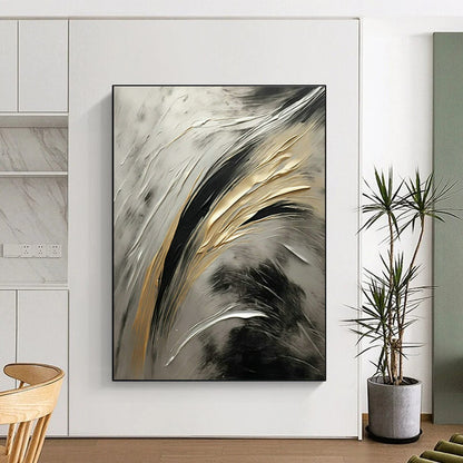 Gold - Silver - Black Abstract Art for Luxury Penthouse & High - End Art Event DLZ1719