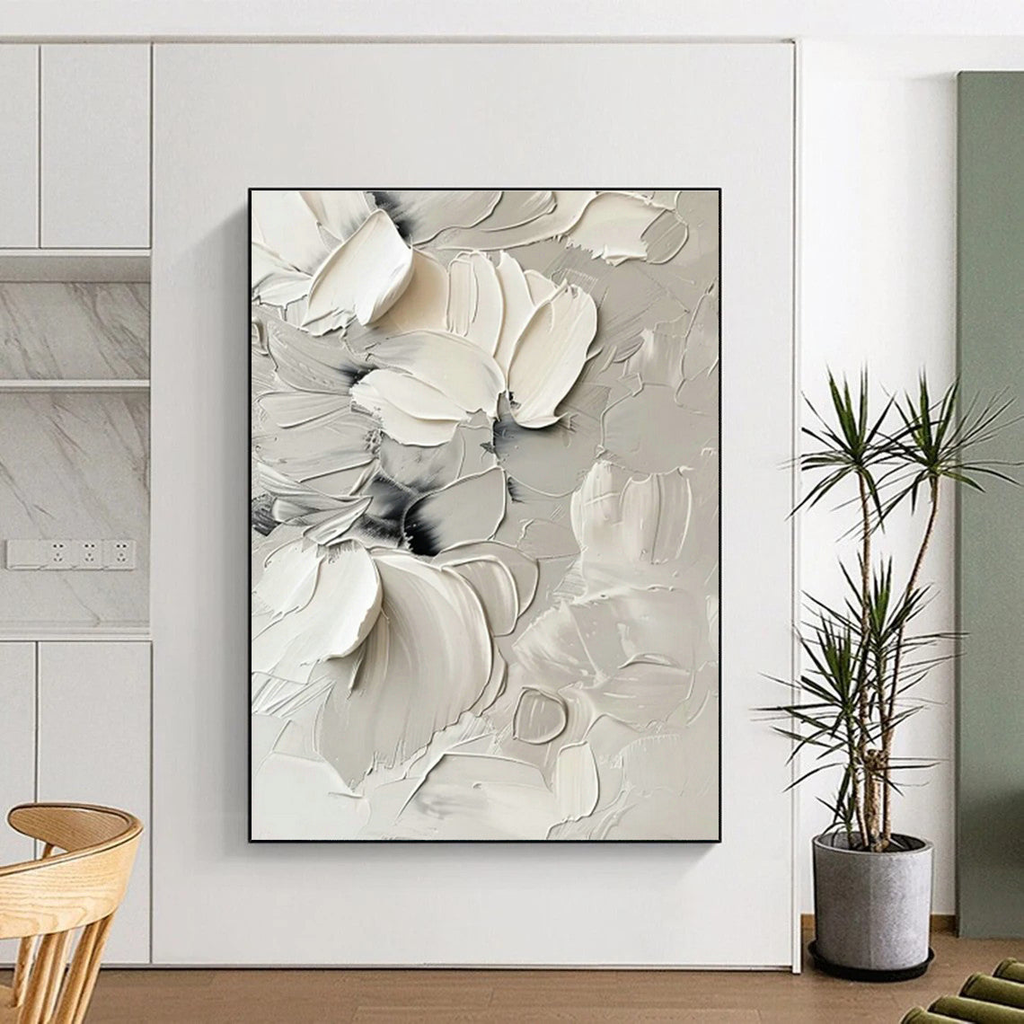 White Floral Textured Art for Romantic Bridal Suite & Feminine Tea Parlor DLZ0837