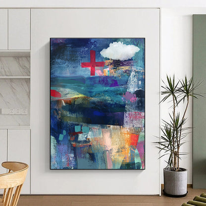 Abstract with Red Cross for Modern Wellness Center & Eclectic Art Space STSC575