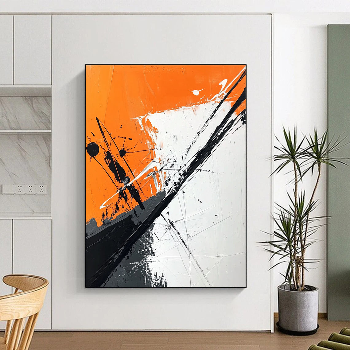 Bold Orange and Black Abstract Art for Modern Gym & Creative Studio STSC1118