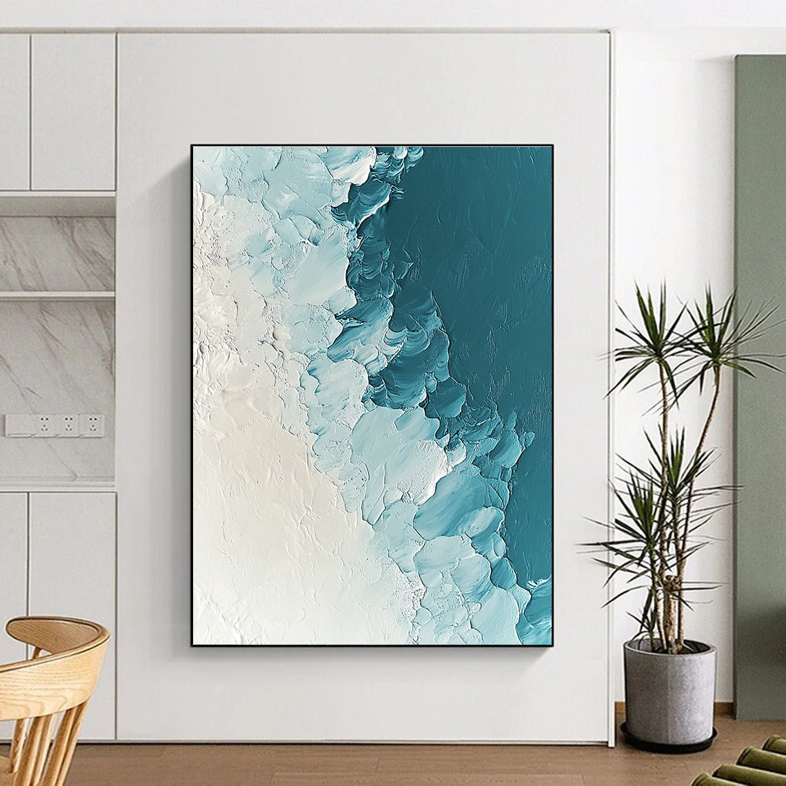 Blue and White Textured Abstract for Coastal Bedroom & Minimalist Art Gallery STSC311