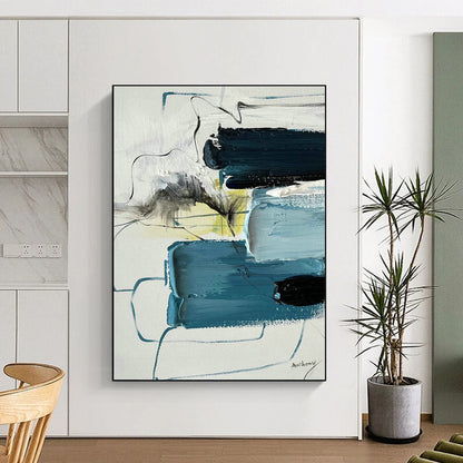 Blue - Gray Line Abstract Art for Urban - style Library & Modern Apartment Living Room DLZ0789