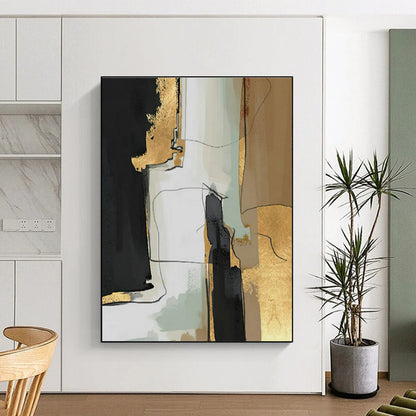 Black, Gold, and Neutral Abstract Art for Glamorous Dining Room & High - End Boutique DLZ2224