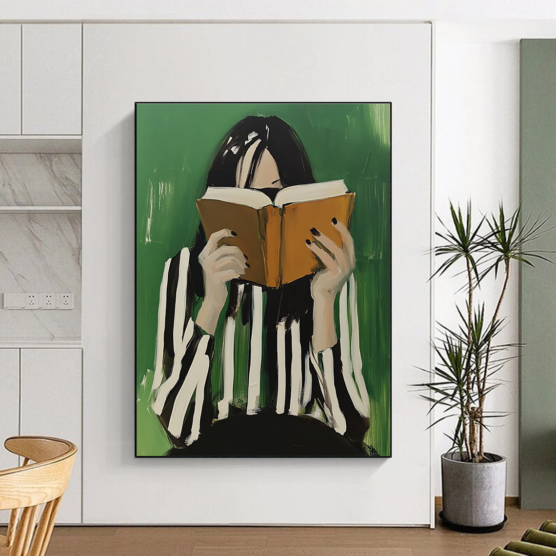 Woman Reading with Striped Top for Study Room & Bookstore Café STSC1265