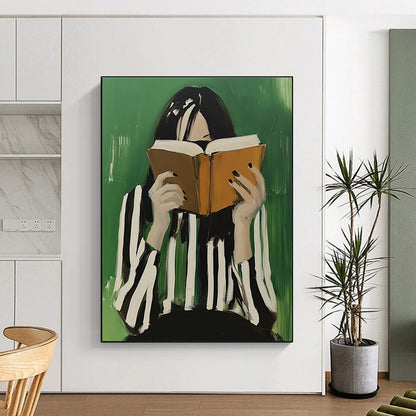 Woman Reading with Striped Top for Study Room & Bookstore Café STSC1265