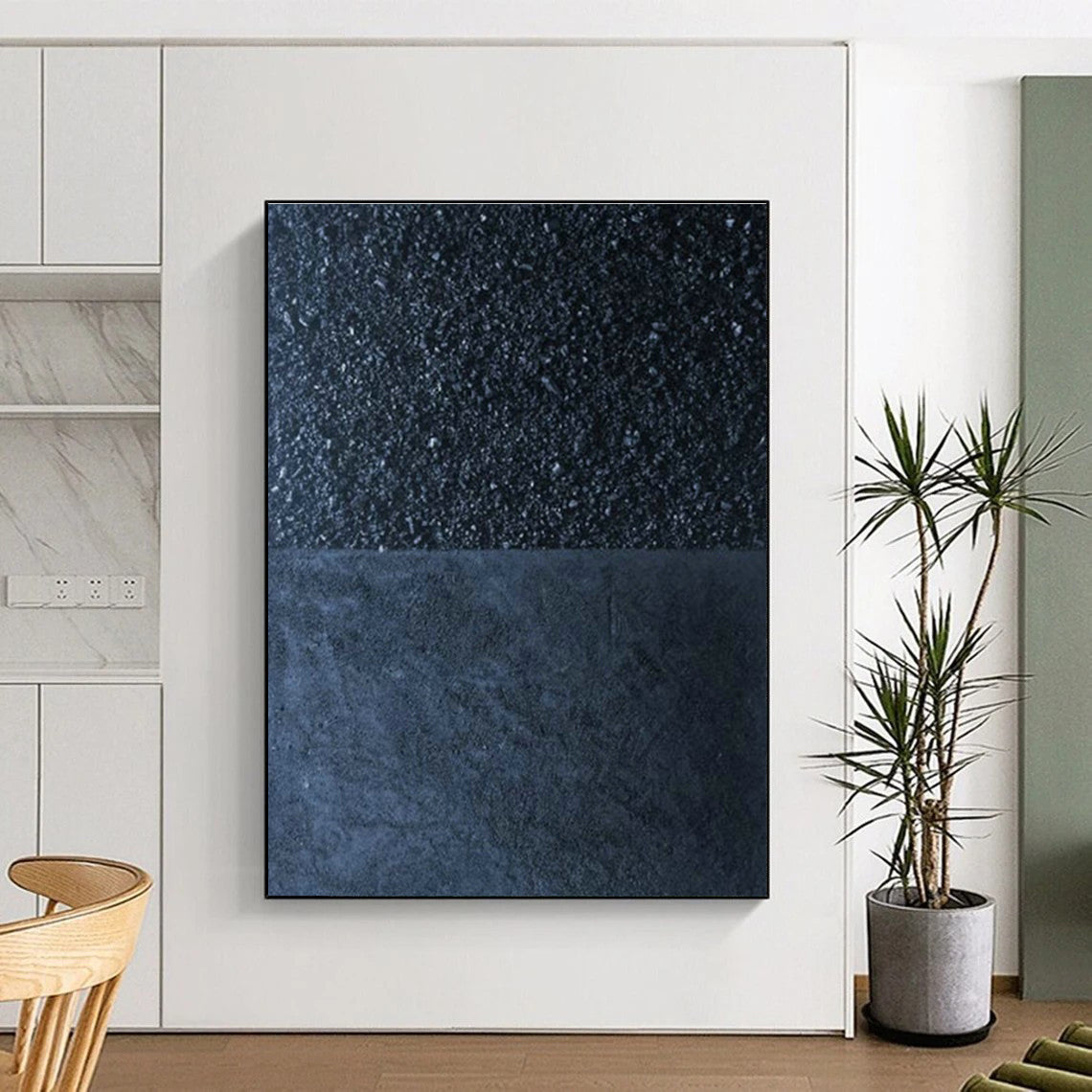 Black - Blue Textured Abstract Art for Industrial Loft & Art Studio DLZ1254
