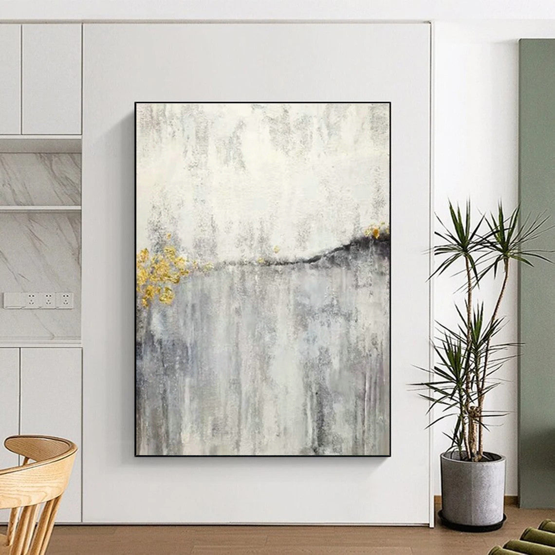 Gold - Silver - Gray Abstract Art for Luxury Hotel Lobby & Home Living Room DLZ1180