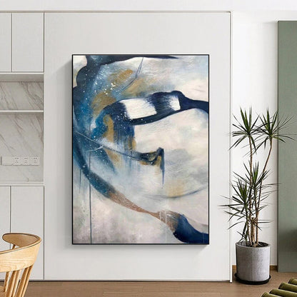Blue - Gold Splash Abstract Art for Living Room & Office DLZ0490
