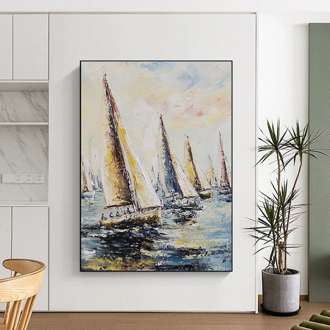 Fleet of Sailboats on the Sea Art for Nautical Clubhouse & Adventure - Themed Living Room STSC1421
