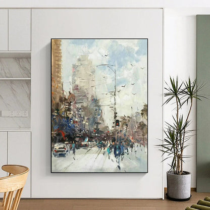 City Street Scene Oil Painting for Living Room & Office DLZ0345