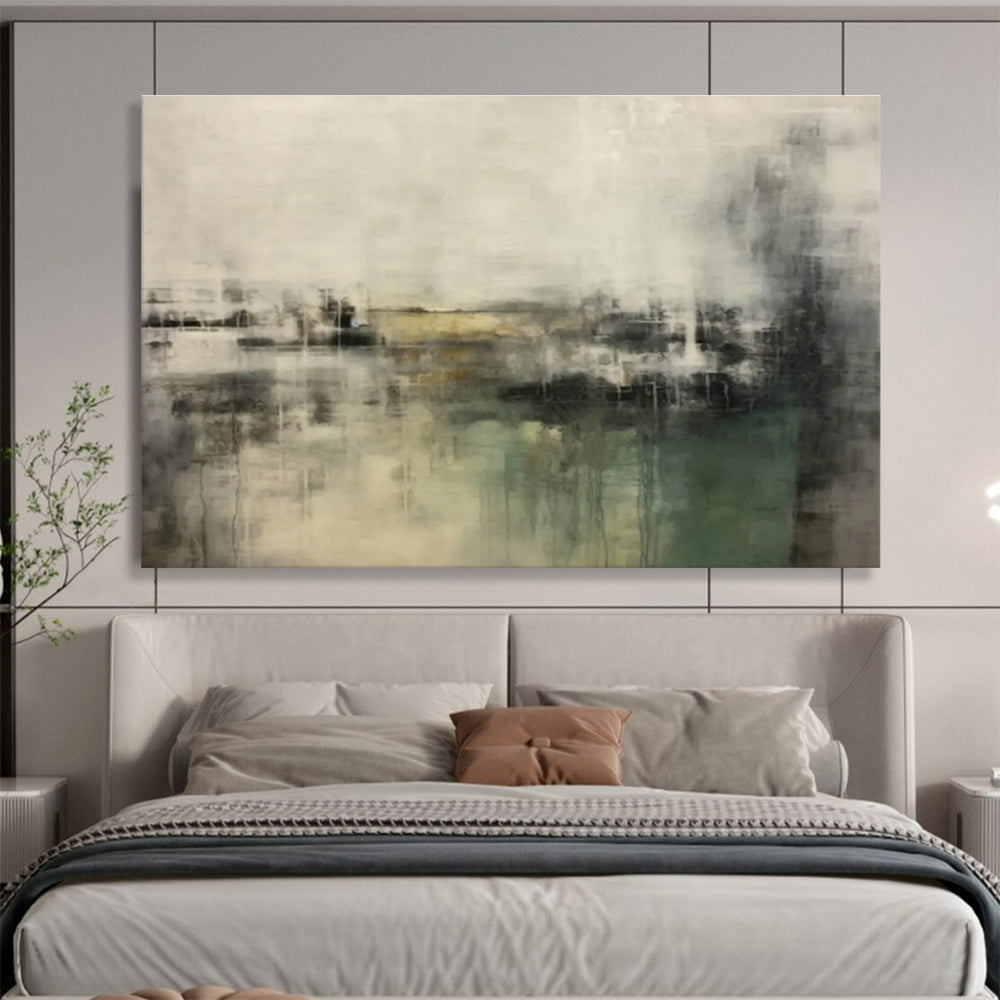 Textured Grey - Green Abstract Landscape Art for Serene Living Room Ambiance DLZ2703