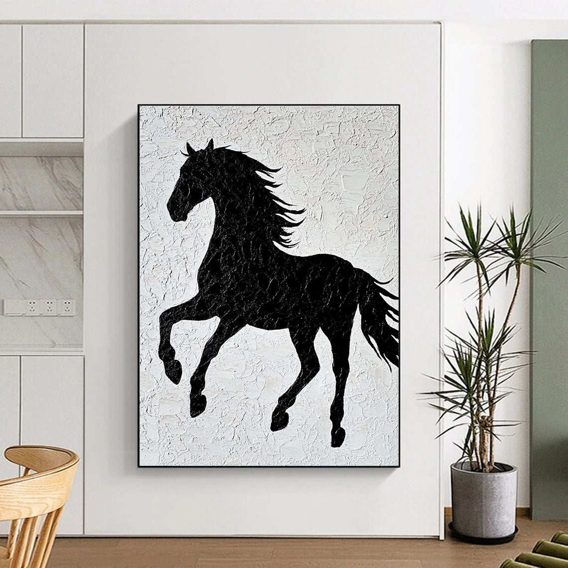 Black Horse Silhouette for Modern Minimalist Home & Equestrian - Themed Art Gallery STSC917