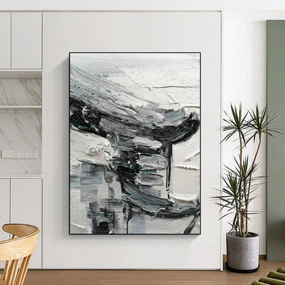 Black - White - Gray Abstract Painting for Minimalist Gallery & Modern Loft DLZ1304