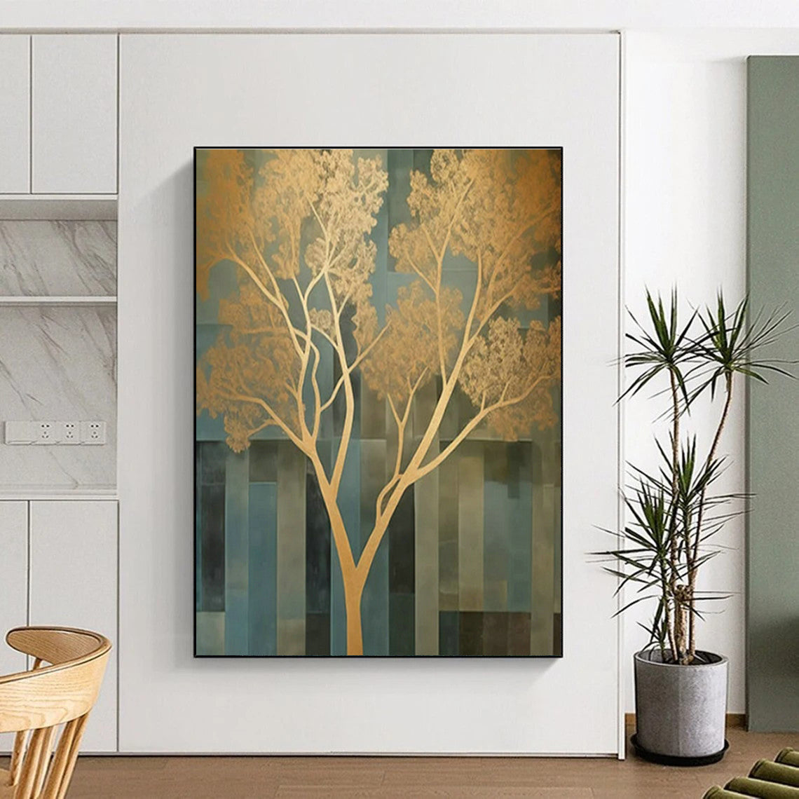 Gold Tree Abstract Art for Modern Home Entrance & Corporate Wellness Area DLZ1709
