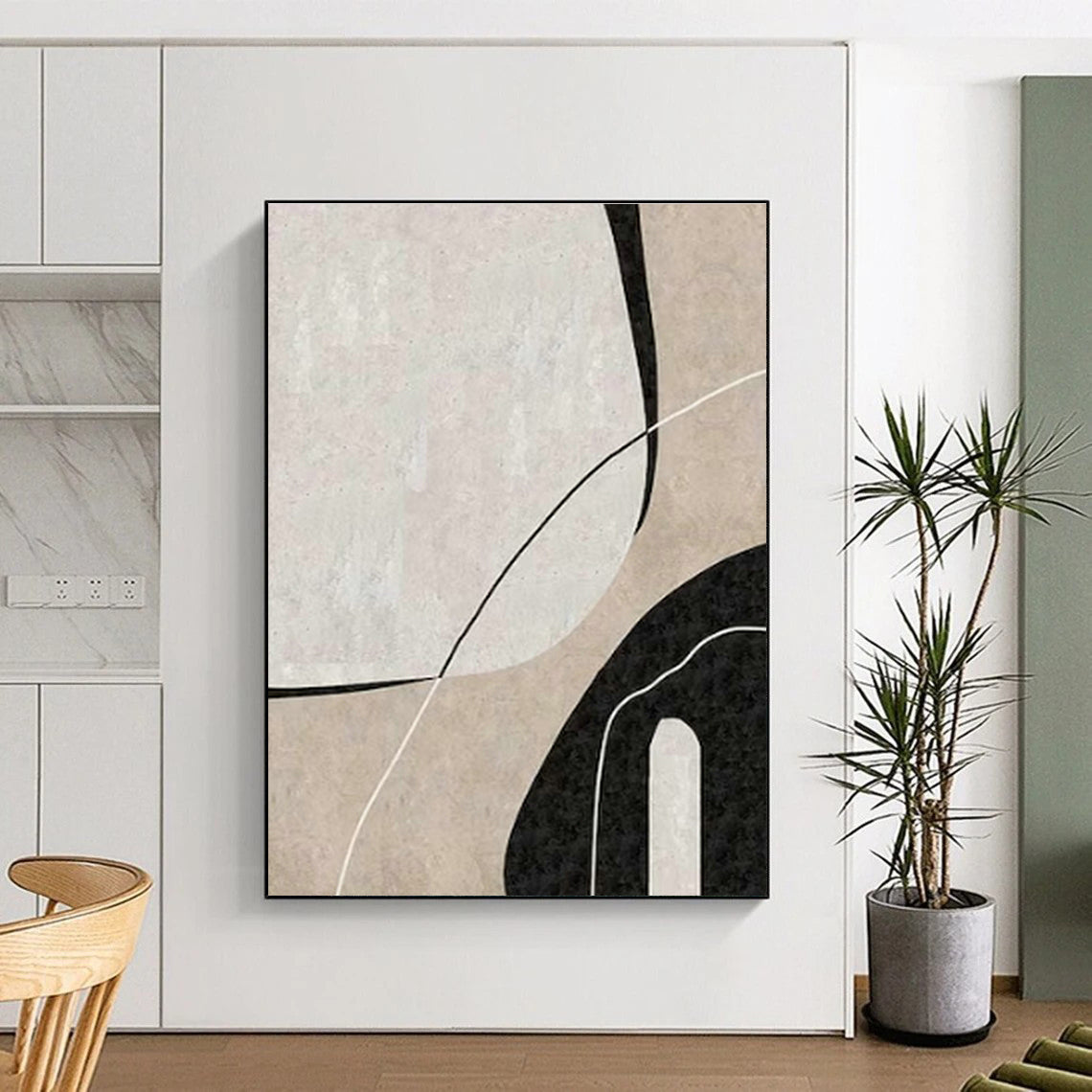 Beige - Black Abstract Art for Minimalist Home Office & Modern Art Gallery DLZ2070