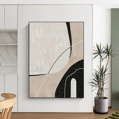 Beige - Black Abstract Art for Minimalist Home Office & Modern Art Gallery DLZ2070