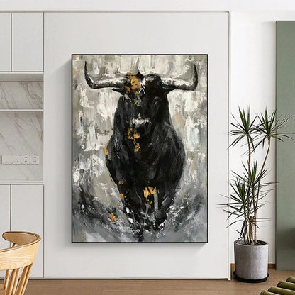 Black - Gold Bull Oil Painting for Living Room & Office DLZ0535