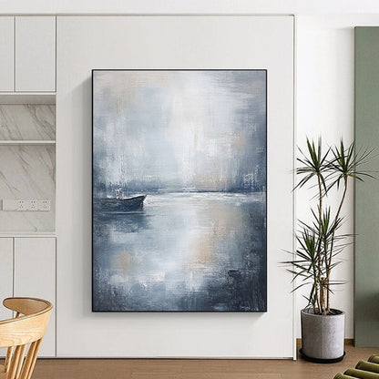 Serene Gray Sea Boat Art for Balcony & Coastal Home STSC044