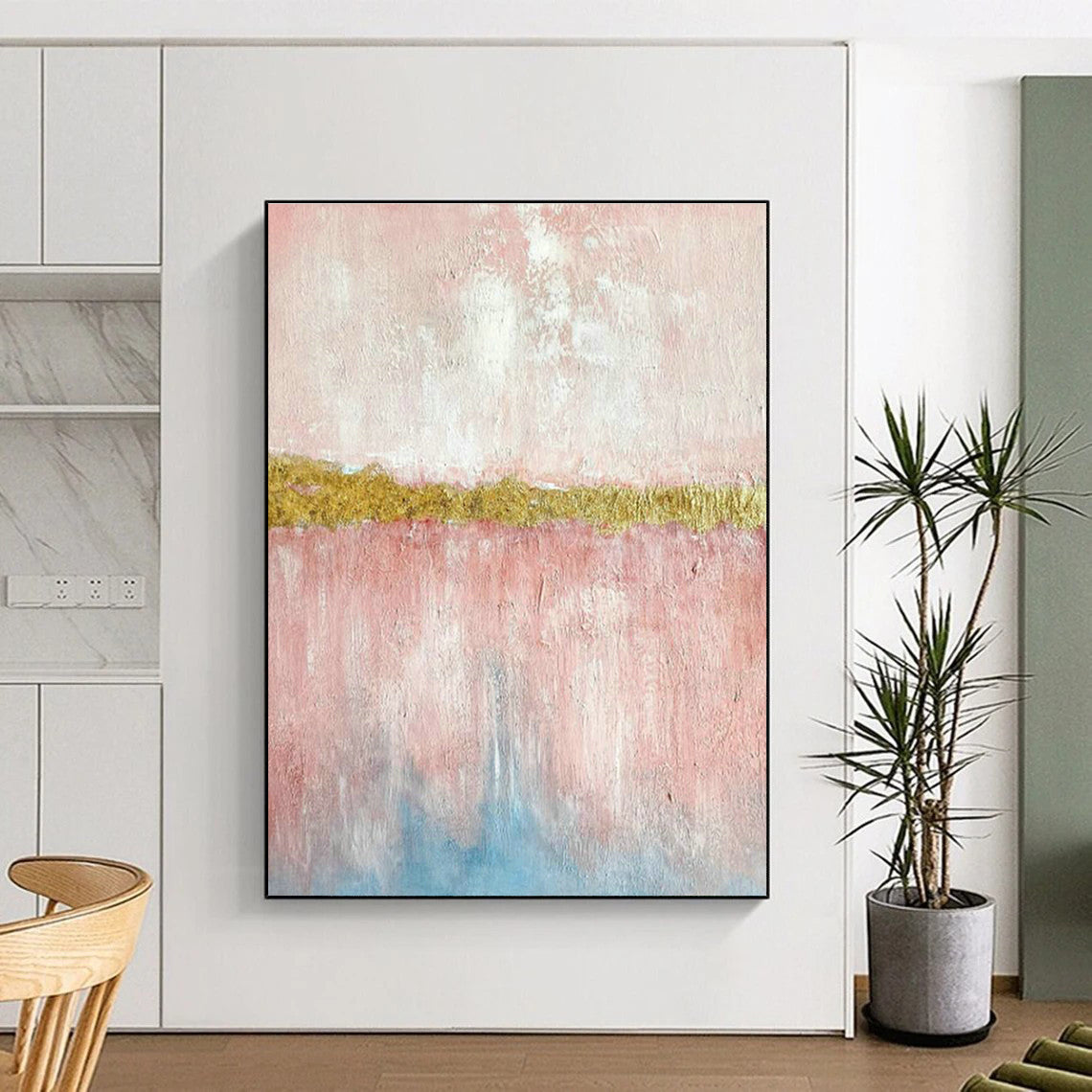 Pink - Gold - Blue Abstract Art for Bedroom & Entryway DLZ0300