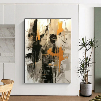 Black - White - Orange Abstract Art for Industrial - Chic Café & Edgy Home Studio DLZ1703