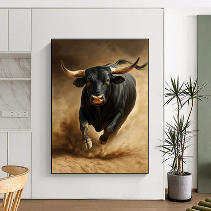 Galloping Black Bull for Equestrian - Themed Ranch Lodge & Adventure - Inspired Home Gym STSC914