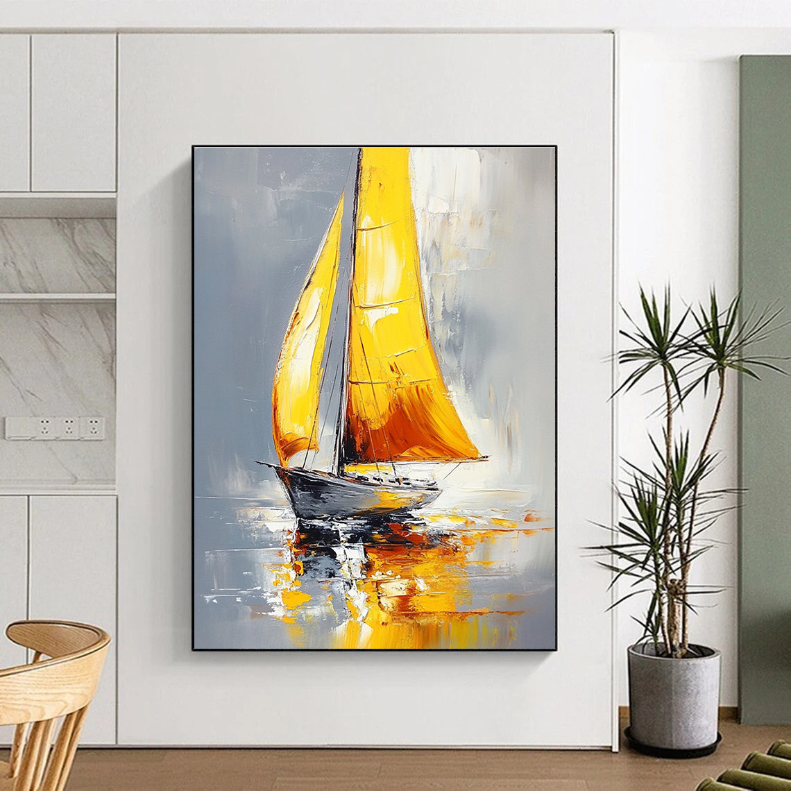 Yellow - Sailed Boat Art for Nautical - Themed Restaurant & Coastal Home Office STSC1400