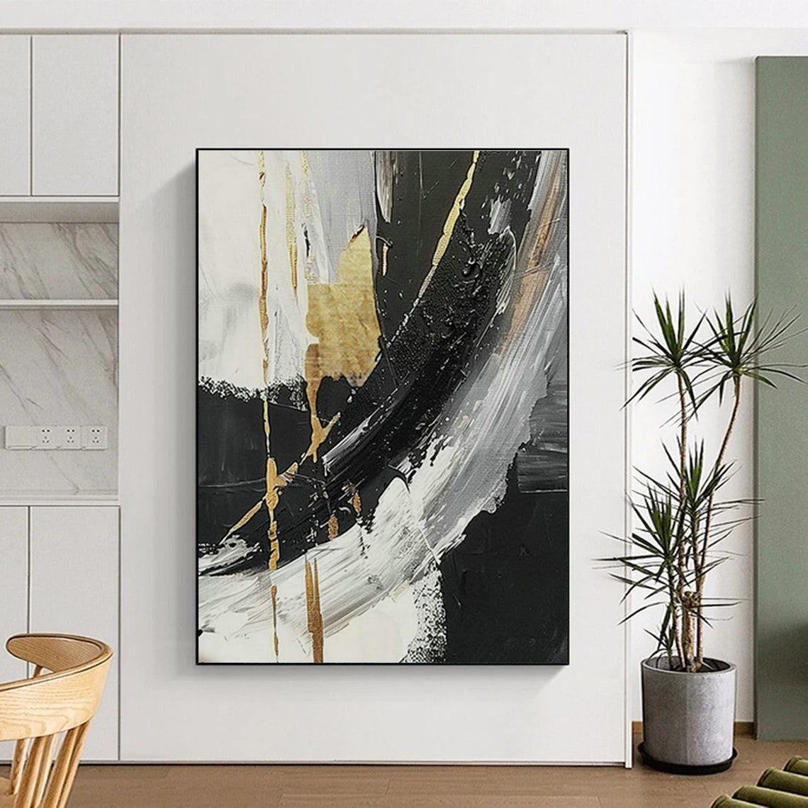 Black - Gold Abstract Art for High - End Restaurant Bar Areas DLZ0122