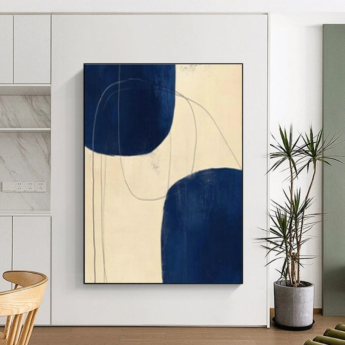 Bold Dark Blue Abstract Art for Modern Office Lobby & Contemporary Living Room DLZ1961