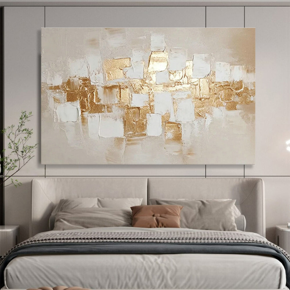 Gold - White Square Abstract Art for Elegant Dining Room DLZ2908