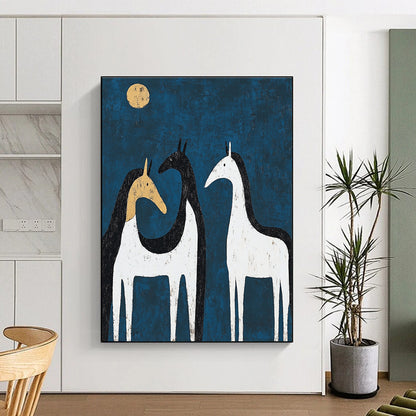 Whimsical Blue Horses Art for Kids' Room & Garden Shed STSC072