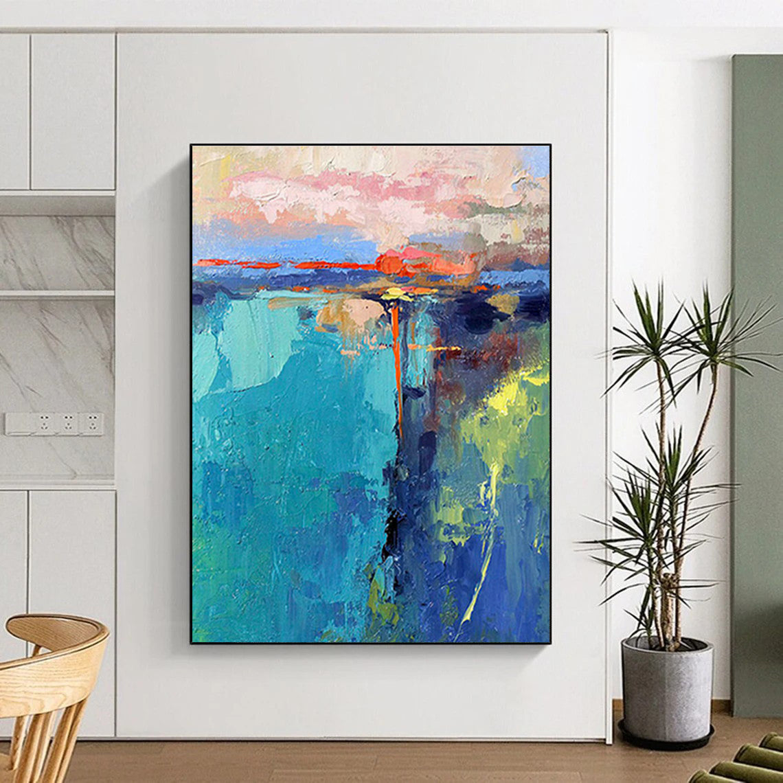 Pink - Blue Coastal Abstract Art for Beachfront Restaurant & Yacht Club DLZ1037