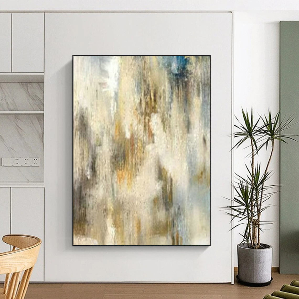 Gray - White - Gold Abstract Art for Luxury Hotel Lobby & Contemporary Art Gallery DLZ1900