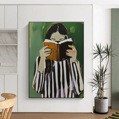 Girl Reading with Book for Cozy Reading Nook & Literary - Themed Café STSC1258