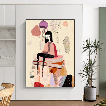 Girl on Books for Cozy Reading Nook & Whimsical Kids’ Room STSC1233