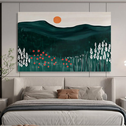 Mountain & Wildflower Field Abstract Art for Nature - Lover Bedroom Corners DLZ2608