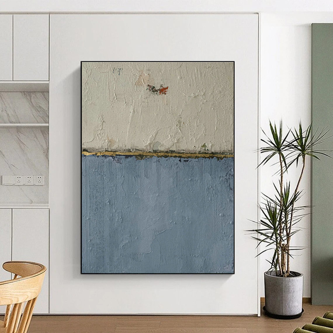 Blue - White - Gold Abstract Art for Living Room & Bedroom DLZ0526
