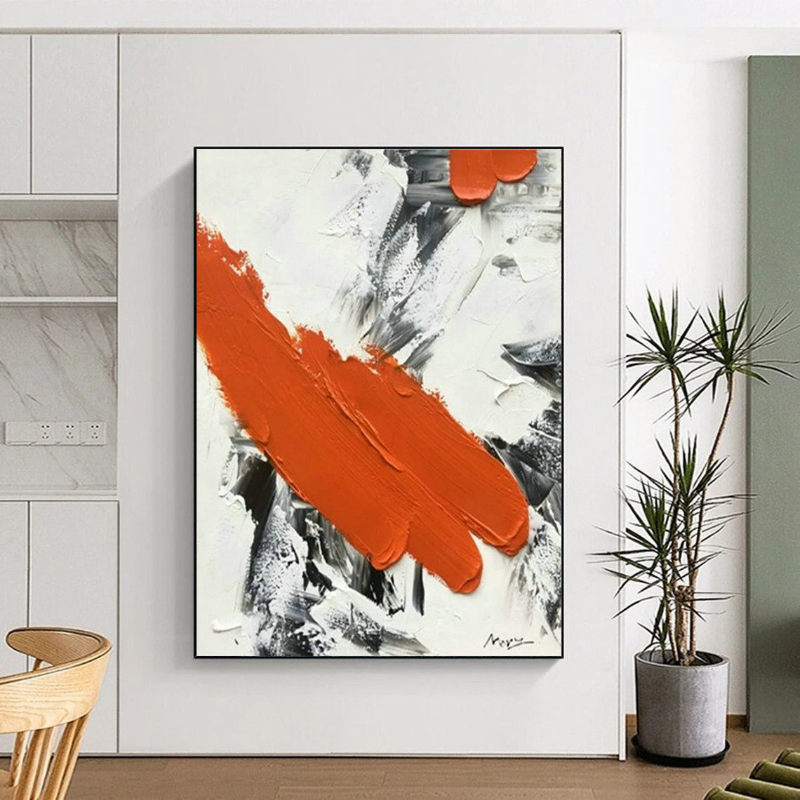 Orange - Black Brushstroke Abstract Art for Edgy Retail Store & Urban Art Gallery DLZ1458