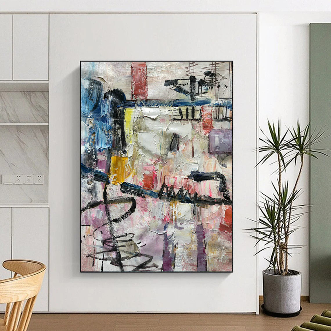Colorful Abstract Collage Painting for Bohemian Café & Art Studio Break Area DLZ1301