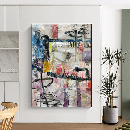 Colorful Abstract Collage Painting for Bohemian Café & Art Studio Break Area DLZ1301