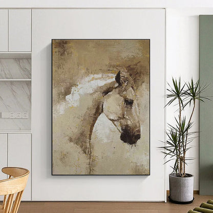 Brown and White Horse Head Oil Painting for Equestrian Club & Rustic Living Room DLZ1971