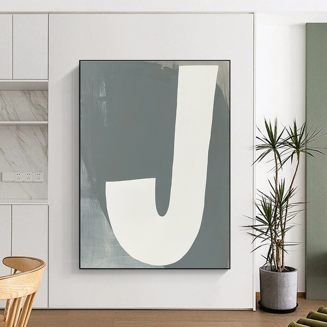 White “J” on Grey Art for Modern Nursery & Typography - Focused Studio STSC1113