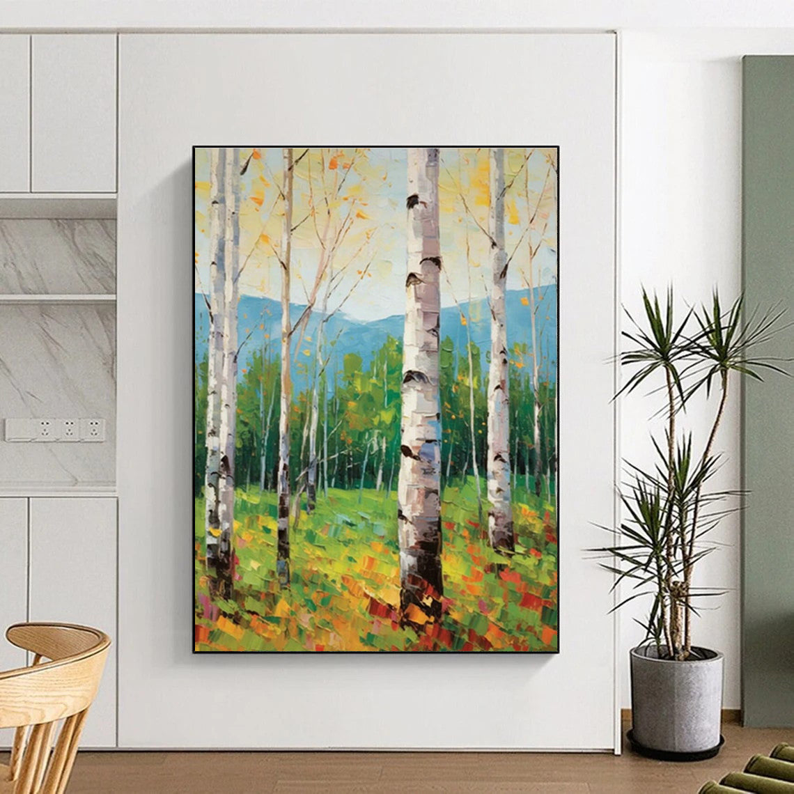 Birch Forest Landscape Oil Painting for Nature Reserve Visitor Center & Country Home DLZ1066