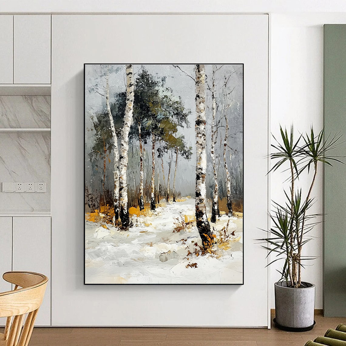 Snowy Birch Forest Path 2 Art for Ski Resort Lobby & Minimalist Home Library STSC1382
