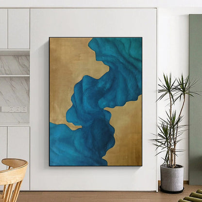 Gold - Blue Landscape Abstract Art for Living Room & Hallway DLZ0532